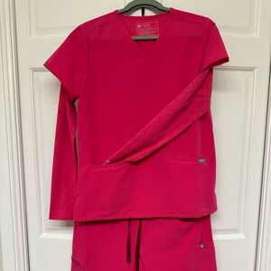 FIGS Shocking Pink Scrub Set 3 Piece Mixed Sizes Gently Worn